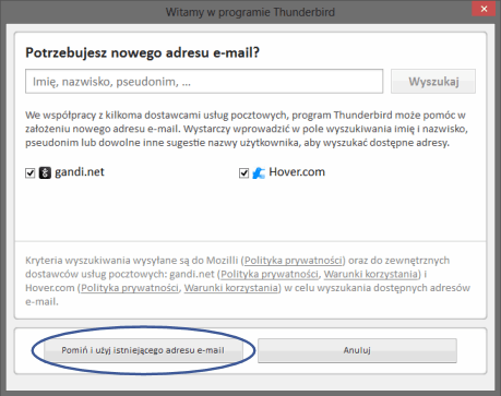 istniejący adres e-mail